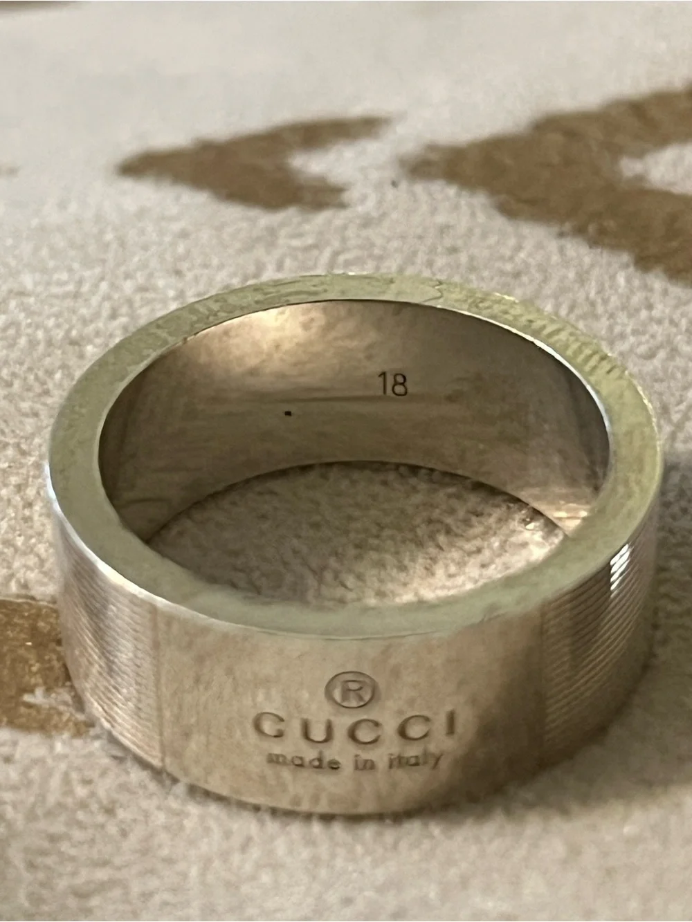 Gucci Silver Engraved Logo Band Ring